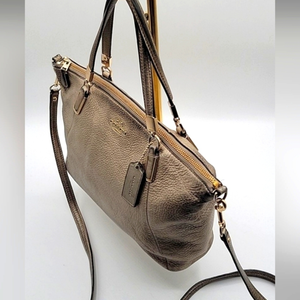 COACH Satchel w/ Crossbody Strap Metallic Pebbled Soft Leather Gold Hardware - Picture 5 of 13
